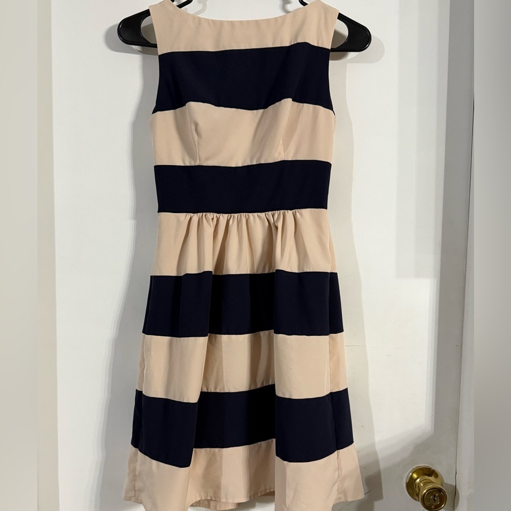 B Darlin Navy and Cream Striped XS Dress